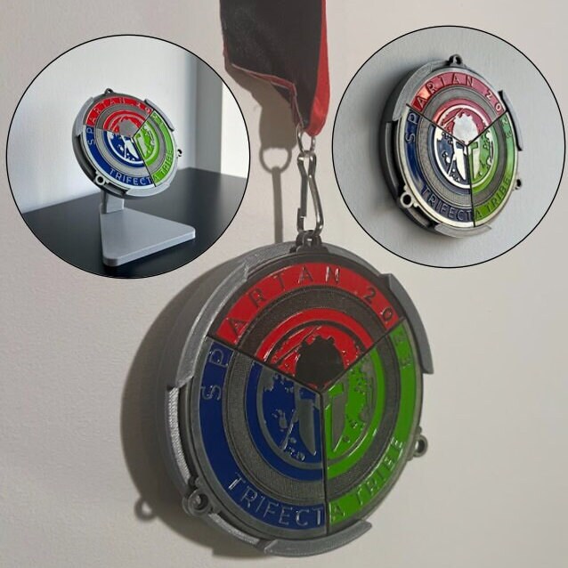 3-in-1 Spartan Trifecta Tribe Medal Wedge Display - Stand/Wall Mount/Ribbon